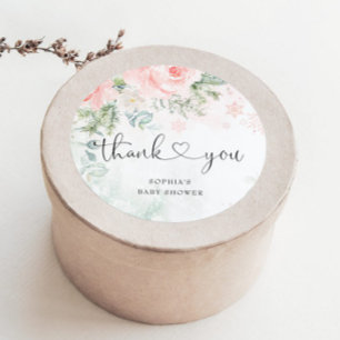 Blush pink floral baby its cold outside classic round sticker