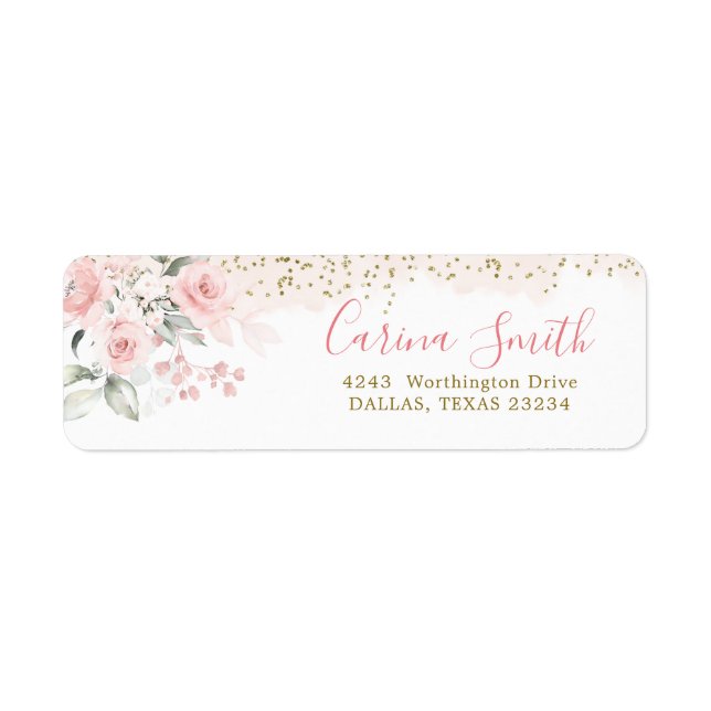 Blush Pink Floral Baby Shower Address Label (Front)