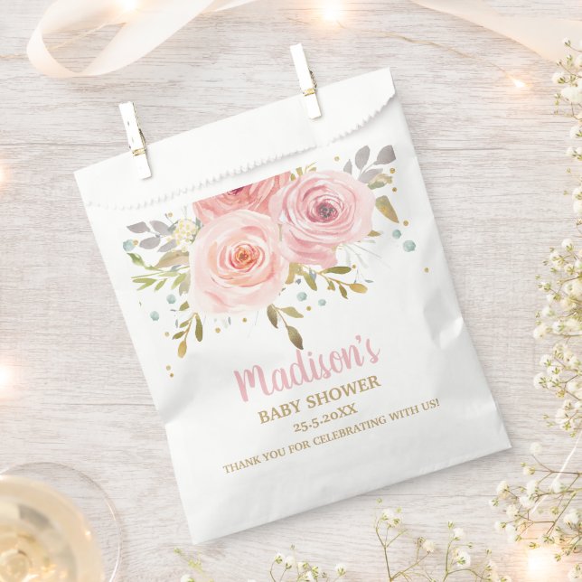 Blush Pink Floral Baby Shower Birthday Bridal Favour Bags (Clipped)