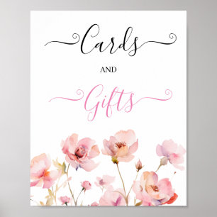 Blush Pink Floral Baby Shower "Cards and Gifts" Poster