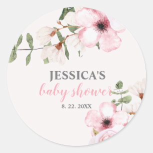 Blush Pink Floral Baby Shower  Classic Round Sticker