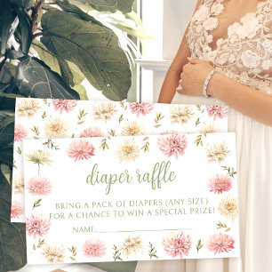 Blush pink floral baby shower diaper raffle cards
