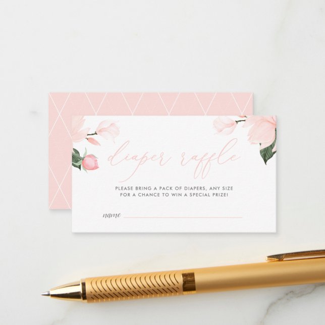Blush Pink Floral Baby Shower Diaper Raffle Enclosure Card (Front/Back In Situ)
