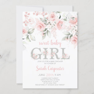 Blush Pink Floral Baby Shower Girl Invitation