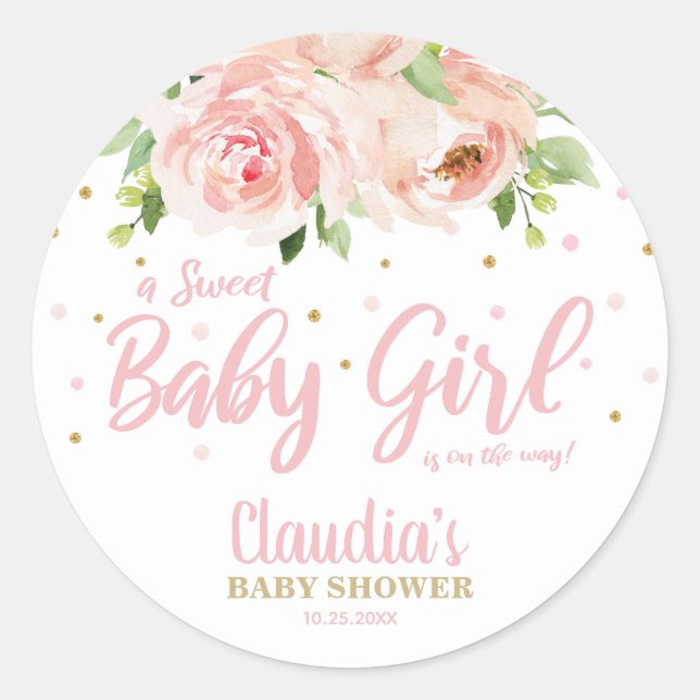 Blush Pink Floral Baby Shower Girl Thank You Favor Classic Round Sticker (Front)