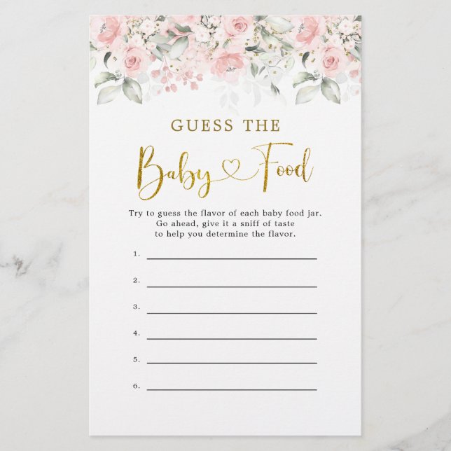 Blush Pink Floral Baby Shower Guess Baby Food (Front)