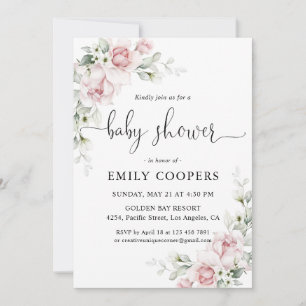 Blush Pink Floral Baby Shower Invitation