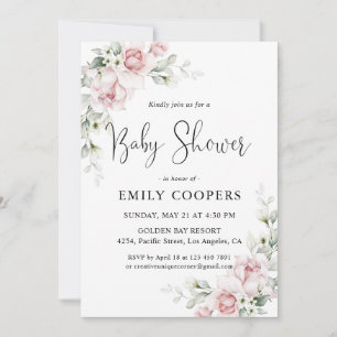 Blush Pink Floral Baby Shower Invitation