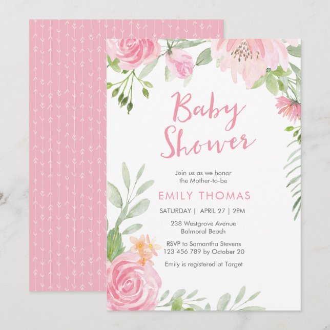 Blush pink floral Baby Shower Invitation (Front/Back)
