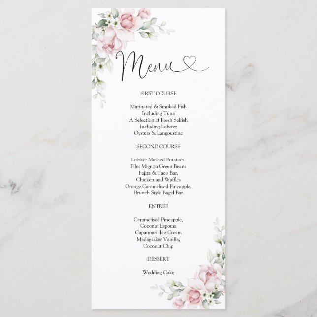 Blush Pink Floral Baby Shower Menu (Front)