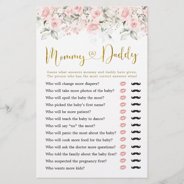 Blush Pink Floral Baby Shower Mummy or Daddy (Front)