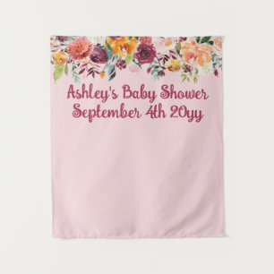 Blush Pink Floral Baby Shower Photo Booth Backdrop Tapestry