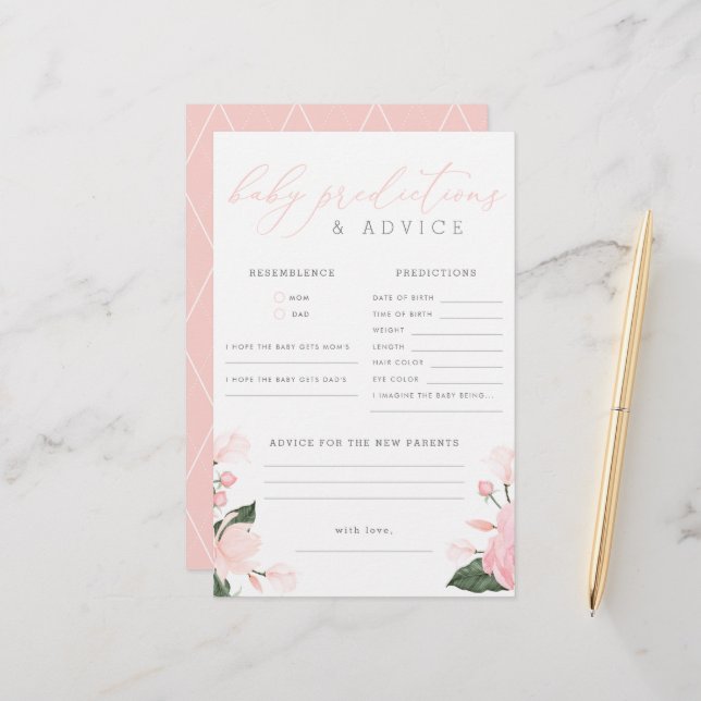 Blush Pink Floral Baby Shower Predictions & Advice (Front/Back In Situ)