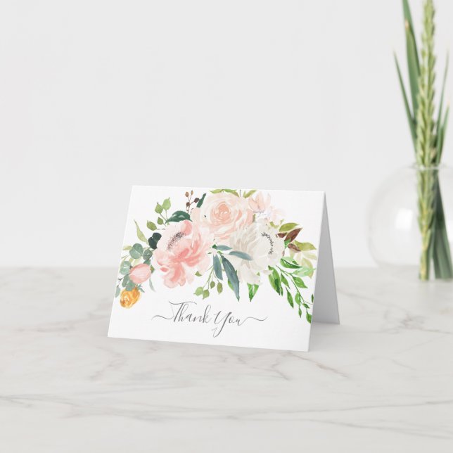 Blush & Pink Floral Baby Shower Thank You Card (Front)
