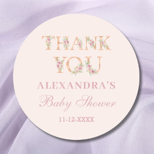 Blush Pink Floral Baby Shower Thank You Classic Round Sticker