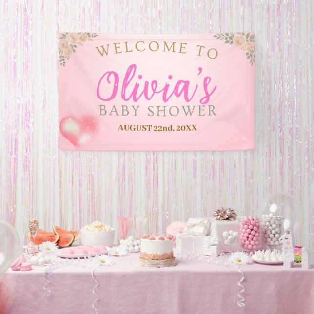 Blush Pink Floral Baby Shower Welcome Banner (Party)