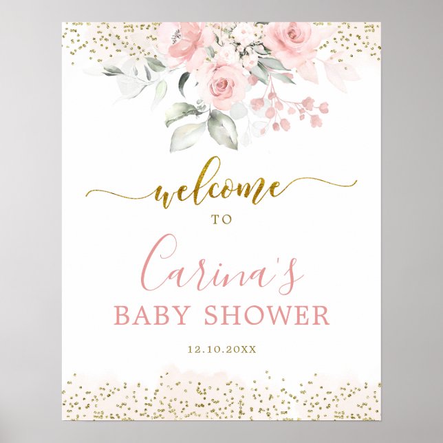 Blush Pink Floral Baby Shower Welcome Sign (Front)