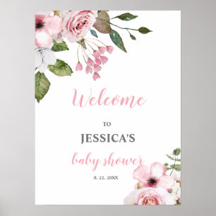 Blush Pink Floral Baby Shower Welcome Sign, Poster