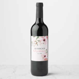 Blush Pink Floral Baby Shower Wine Label