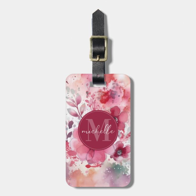 Blush Pink Floral Background Luggage Tag (Front Vertical)
