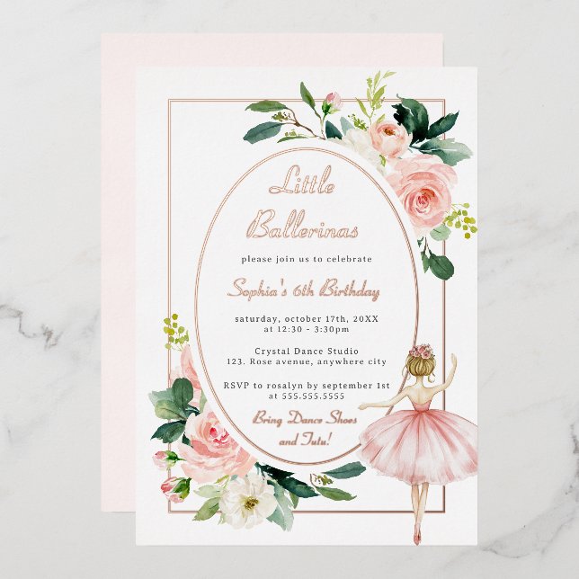 Blush Pink Floral Ballerina Kids Birthday (Front/Back)