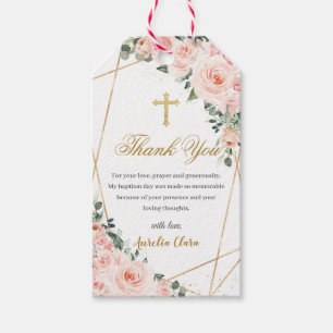 Blush Pink Floral Baptism Christening Gold Cross Gift Tags