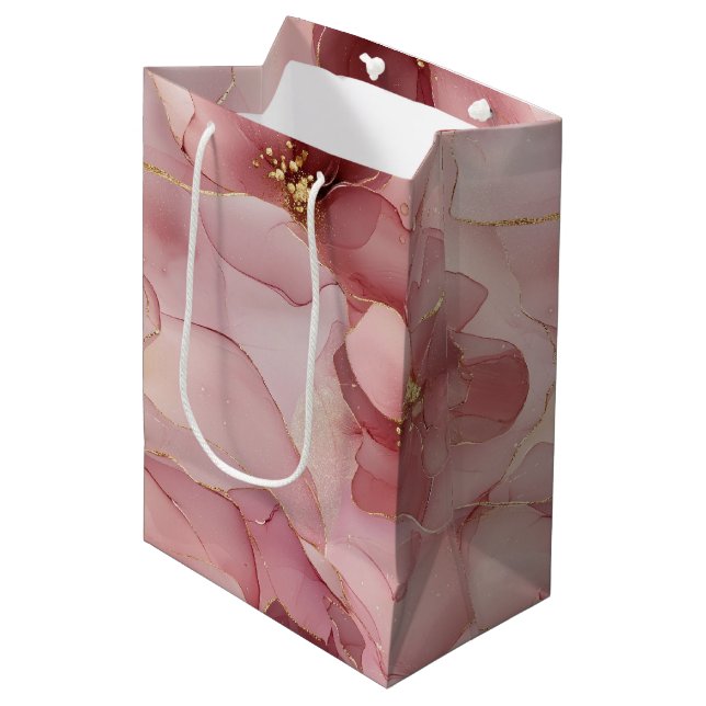 Blush Pink Floral Birthday Medium Gift Bag (Front Angled)