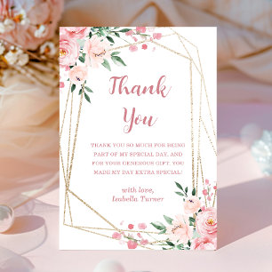 Blush Pink Floral   Birthday Thank You Card