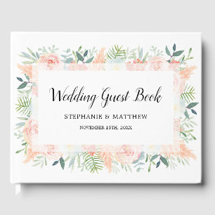 Blush Pink Floral Bloom Watercolor Wedding Guest Book