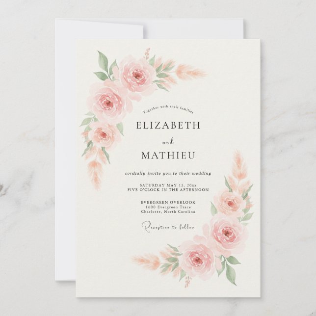 Blush Pink Floral Bloom Wedding Invitation (Front)