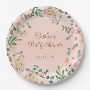 Blush Pink Floral Boho Baby Shower Paper Plate