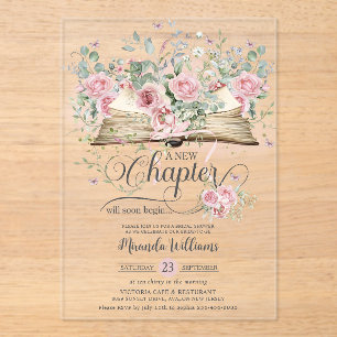 Blush Pink Floral Book New Chapter Bridal Shower Acrylic Invitations