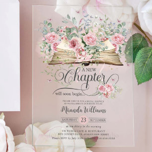 Blush Pink Floral Book New Chapter Bridal Shower Acrylic Invitations