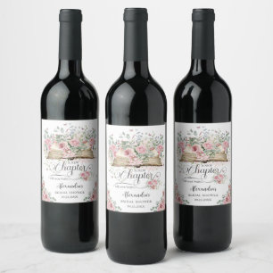Blush Pink Floral Book New Chapter Bridal Shower Wine Label