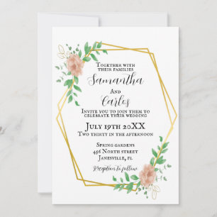 Blush pink,floral border wedding invitation