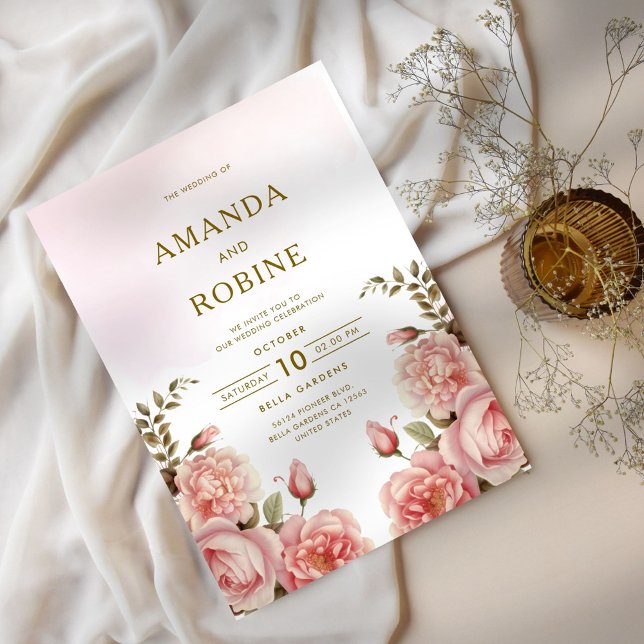 Blush Pink Floral Botanical Wedding Invitation (Creator Uploaded)