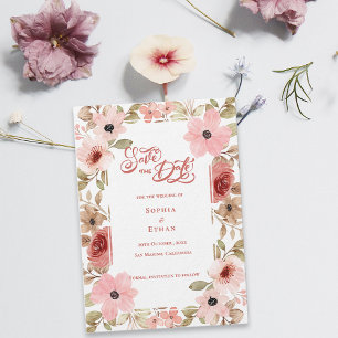 Blush Pink Floral Botanical Wedding Save the Date Invitation