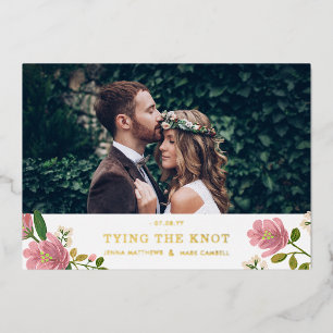 Blush Pink Floral Bouquet and Gold Save the Date