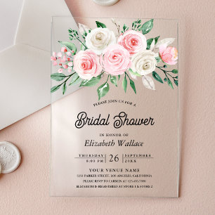 Blush Pink Floral Bouquet Bridal Shower Acrylic Invitations