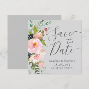 Blush Pink Floral Bouquet Grey Save the Date
