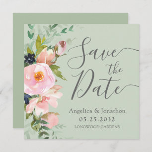 Blush Pink Floral Bouquet Sage Green Save the Date