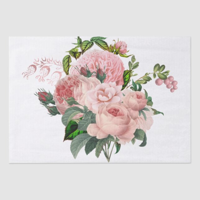 Blush Pink Floral Bouquet Watercolor Decoupage Tissue Paper (Front)
