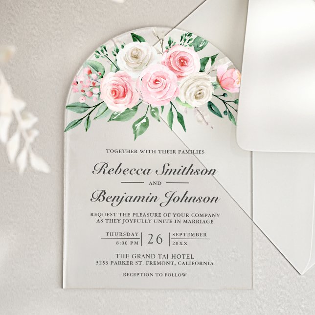 Blush Pink Floral Bouquet Wedding Acrylic Invitations (Creator Uploaded)