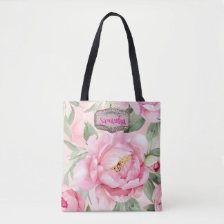 Blush Pink Floral Bouquet Wedding Bridesmaid  Tote Bag