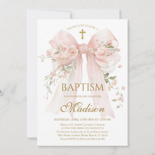 Blush Pink Floral Bow Baptism Elegant invitation