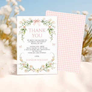 Blush Pink Floral Bow Butterfly Baby Girl Shower Thank You Card