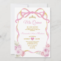 Blush Pink Floral Bow Ribbon Gold Crown Mis Quince