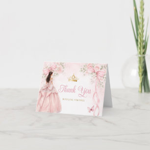 Blush Pink Floral Bow Ribbon Quinceañera Floral Thank You Card