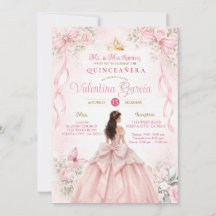 Blush Pink Floral Bow Ribbon Quinceañera