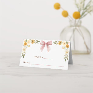 Blush Pink Floral Bow Tent Card Place Setting